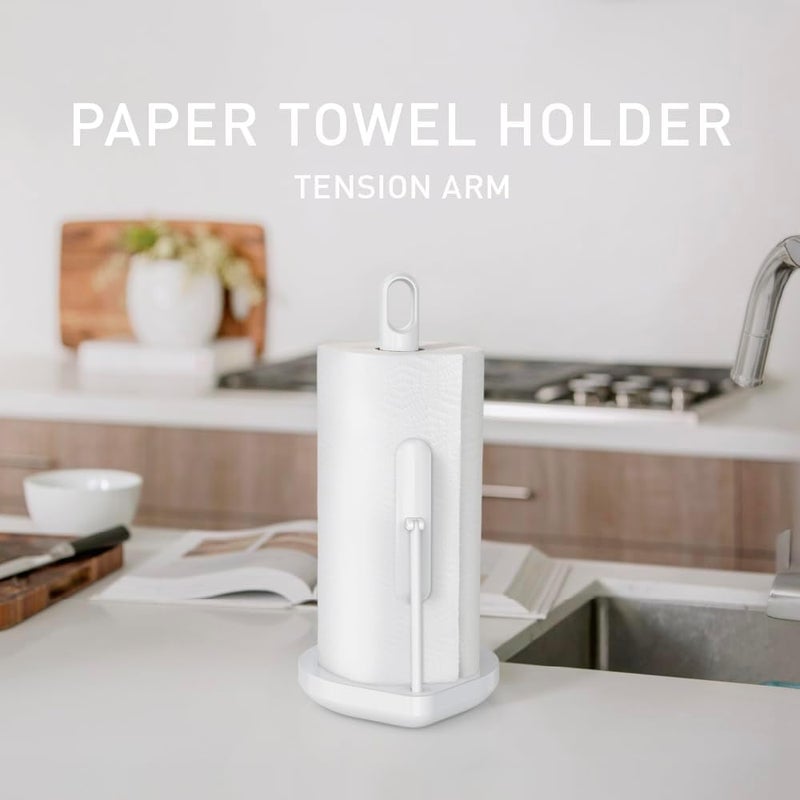 Simple Human Tension Arm Standing Paper Towel Holder, Heavy-Duty, Easy One-Handed Tear, Kitchen Countertop, White Stainless Steel - Image 2